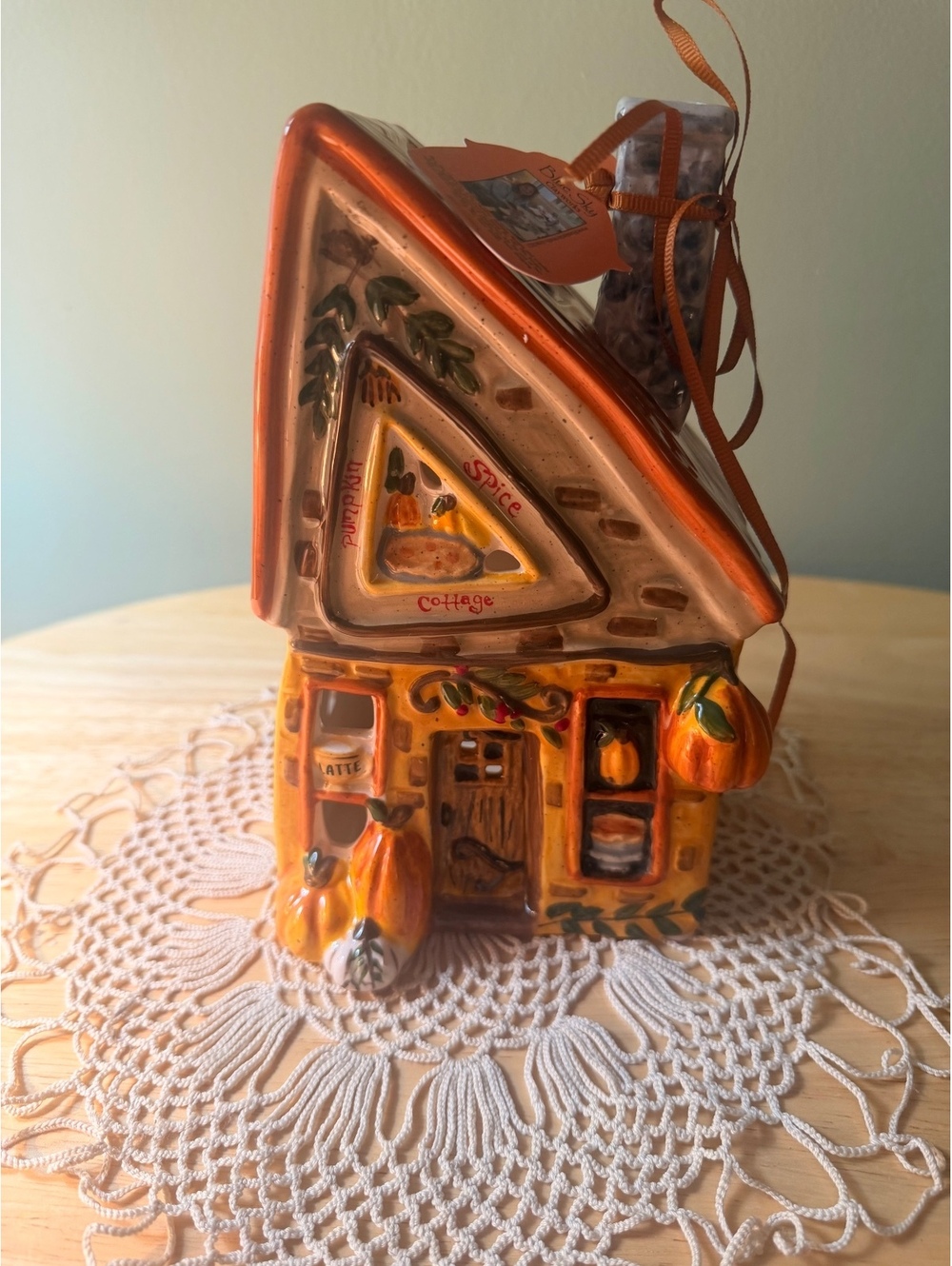Blue Sky Clayworks Pumpkin Spice Inn Candle House Ceramic Cottage Fall Decor